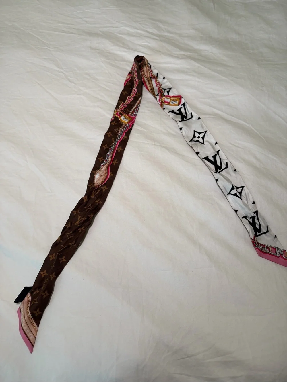 Louis Vuitton Bicolor Monogram Silk Bandeau - Black & Brown with Pink Accents - Picture 2 of 3